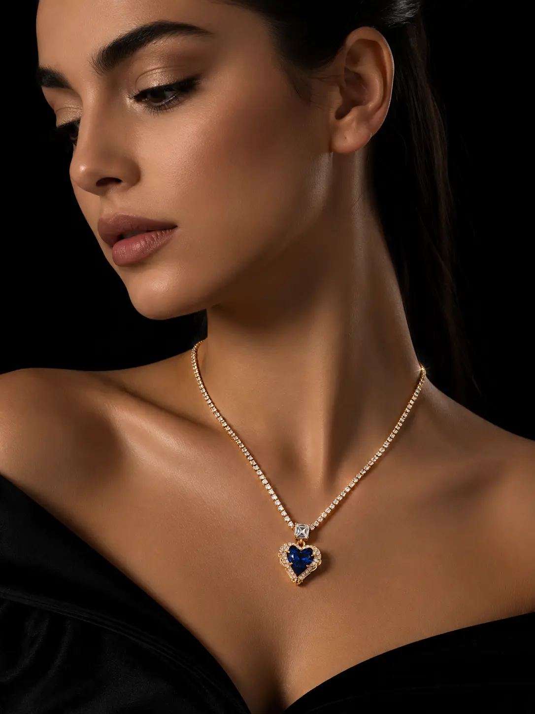 Sariora Royal Blue Heart Gold  Kolye